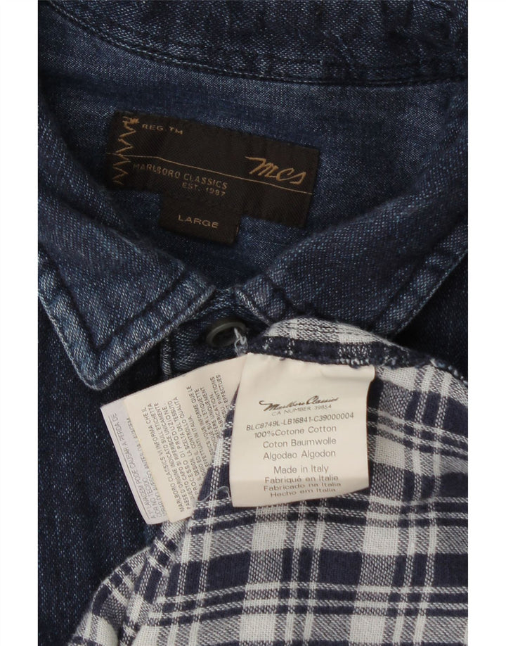 Camisa masculina Marlboro Classics grande algodão azul marinho