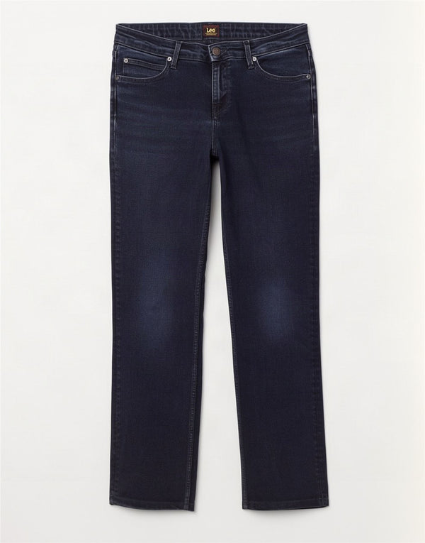 Lee Womens Marion Straight Jeans W28 L26 Azul Marinho Algodão