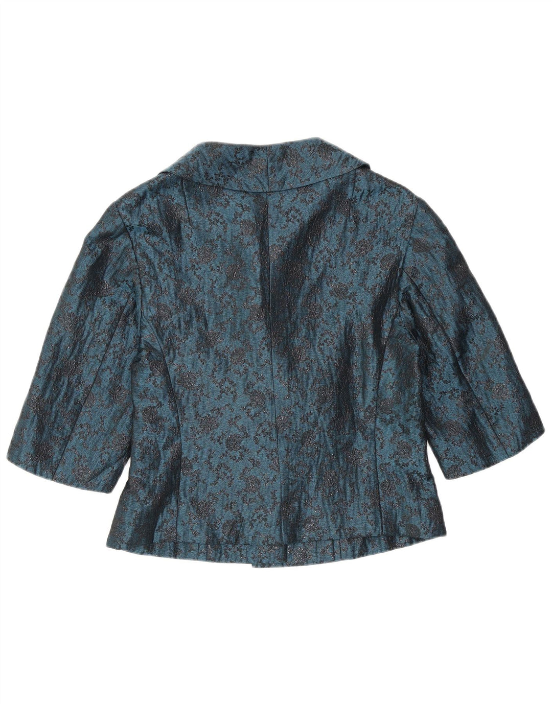 Conjunto feminino vintage de 2 botões e 2 peças Reino Unido 12 floral azul médio