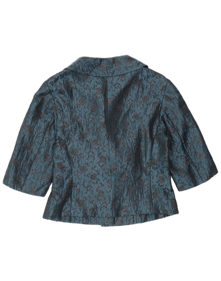 Conjunto feminino vintage de 2 botões e 2 peças Reino Unido 12 floral azul médio