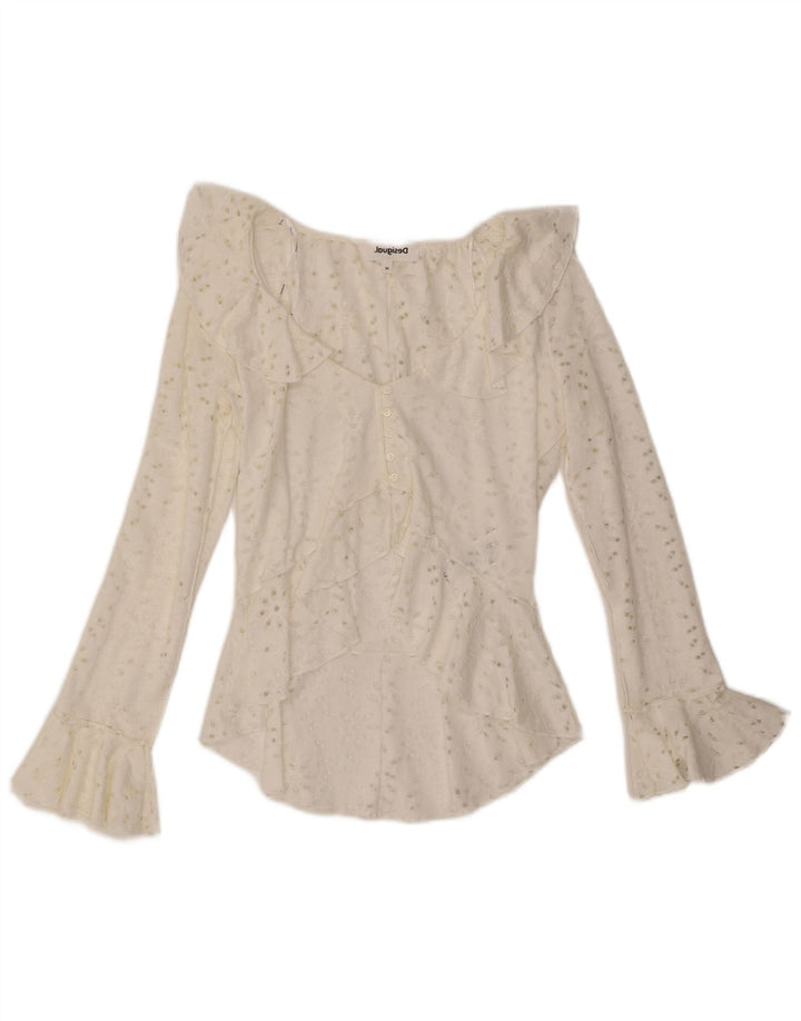 Blusa camisa assimétrica feminina Desigual Reino Unido 12 algodão branco médio
