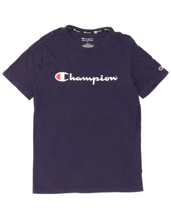 Camiseta masculina estampada Champion pequena algodão azul marinho