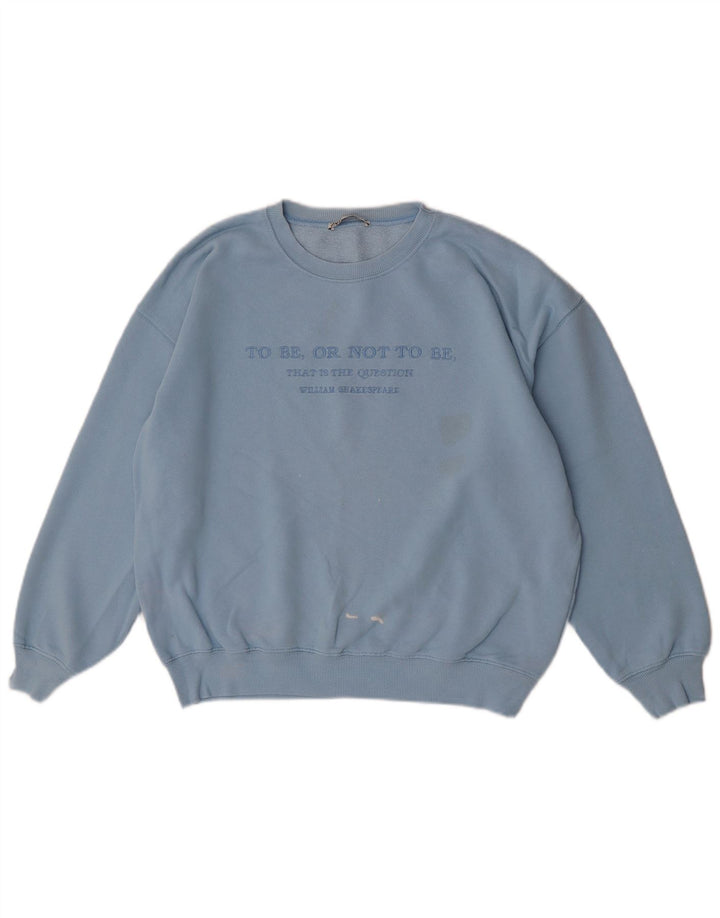 Zara moletom gráfico feminino jumper UK 14 algodão azul médio