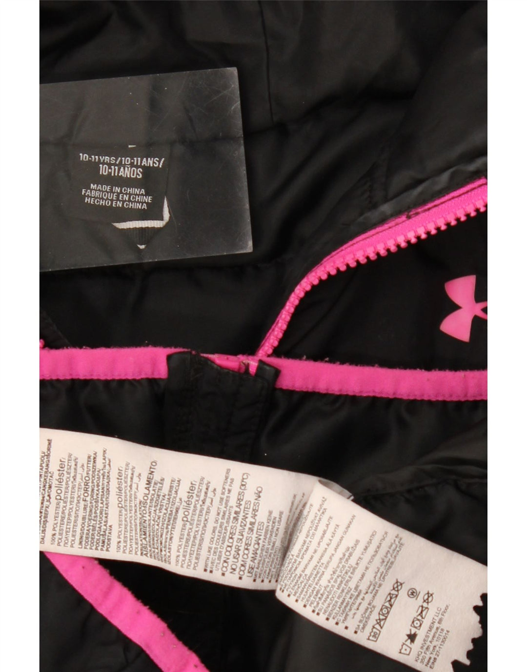 Jaqueta acolchoada com capuz gráfico Under Armour Girls 10-11 anos poliéster preto