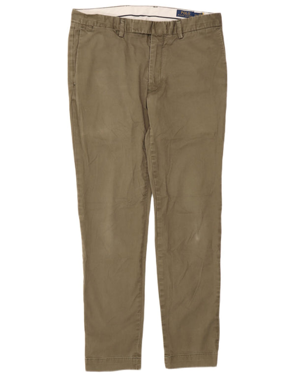 Polo Ralph Lauren Mens Slim Suit Calças W34 L32 Algodão Cáqui