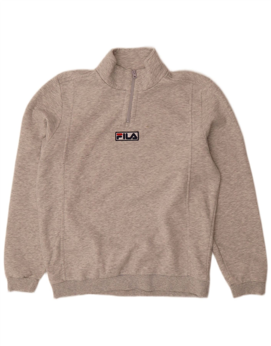 Moletom masculino Fila com zíper e gola alta, moletom cinza médio manchado de algodão