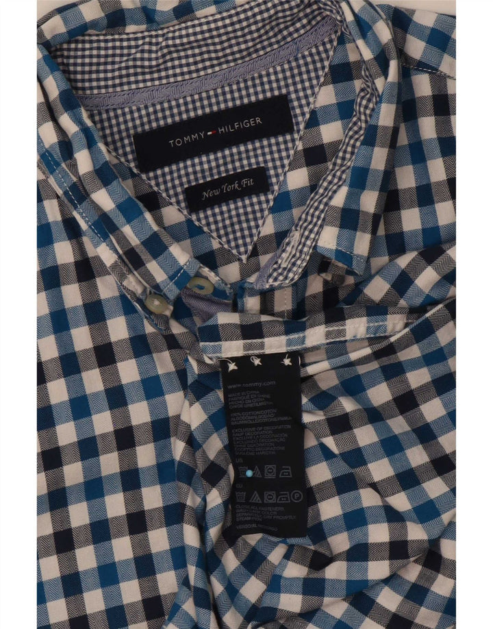 Tommy Hilfiger Camisa masculina New York Fit de algodão guingão azul médio