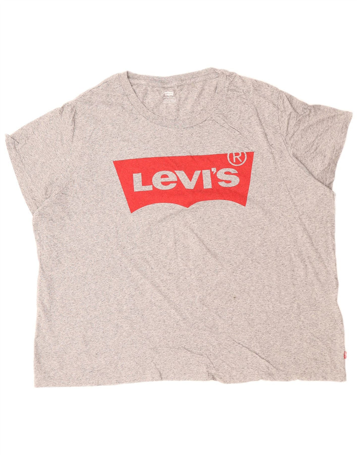 Camiseta feminina gráfica LEVI'S UK 22 3XL algodão manchado cinza