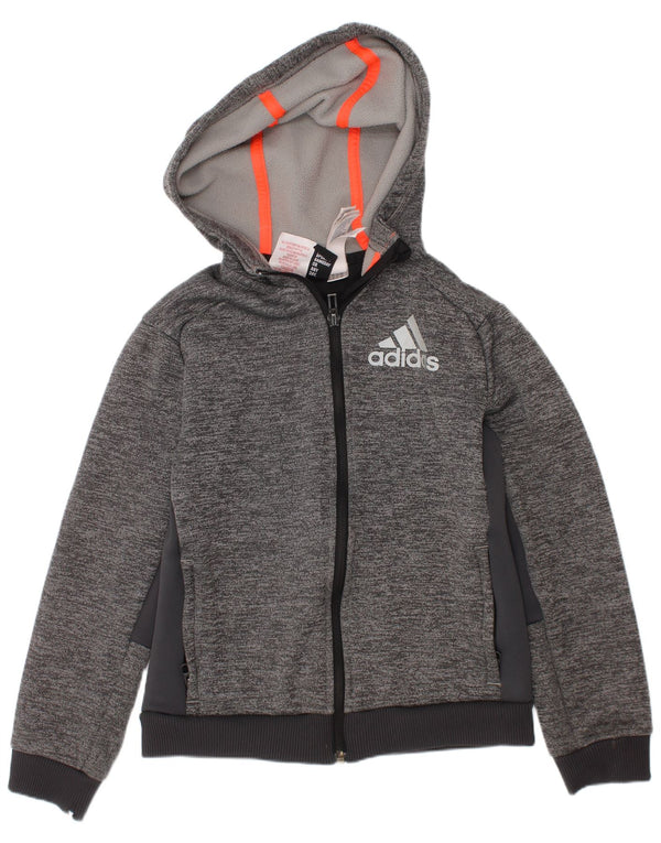 Suéter Adidas Boys Climawarm Graphic Zip com capuz 9-10 anos cinza manchado