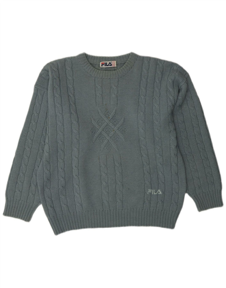 Suéter masculino FILA com ajuste solto e gola redonda IT 50 lã azul médio