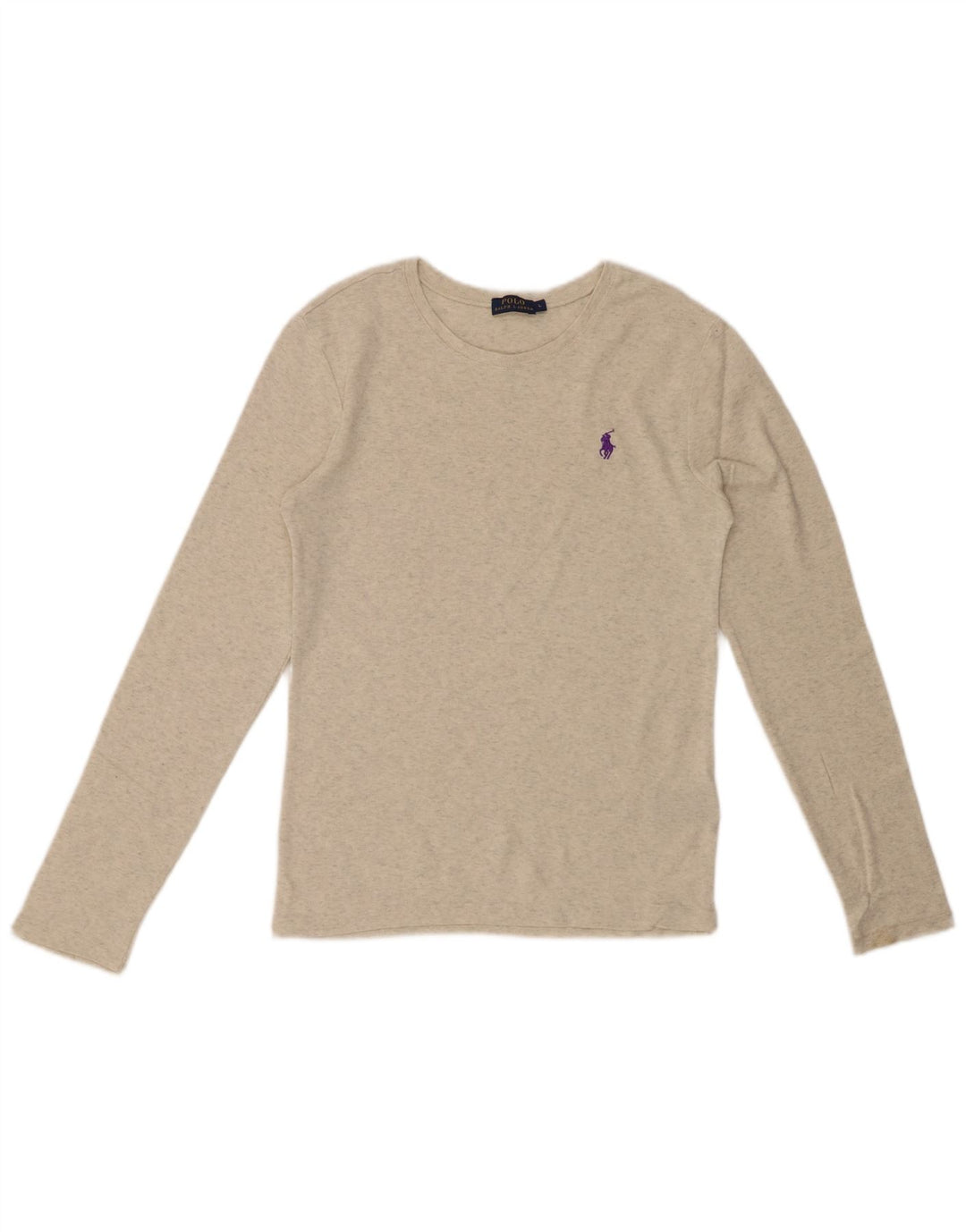 Top feminino POLO RALPH LAUREN manga comprida Reino Unido 14 grande algodão manchado cinza