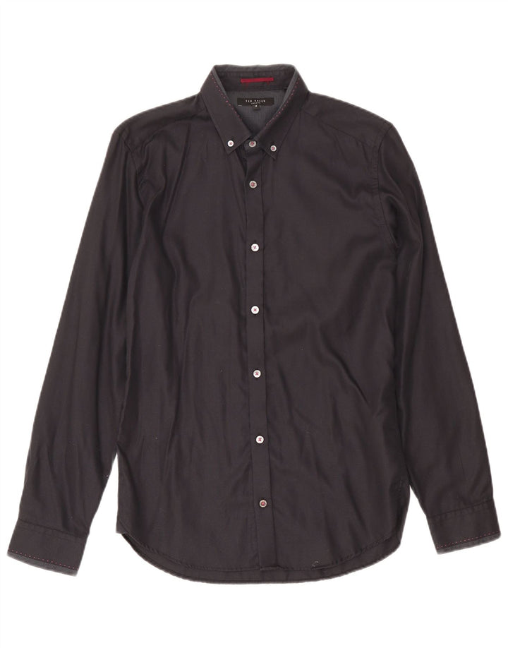 Camisa masculina Ted Baker tamanho 2 pequeno algodão azul marinho
