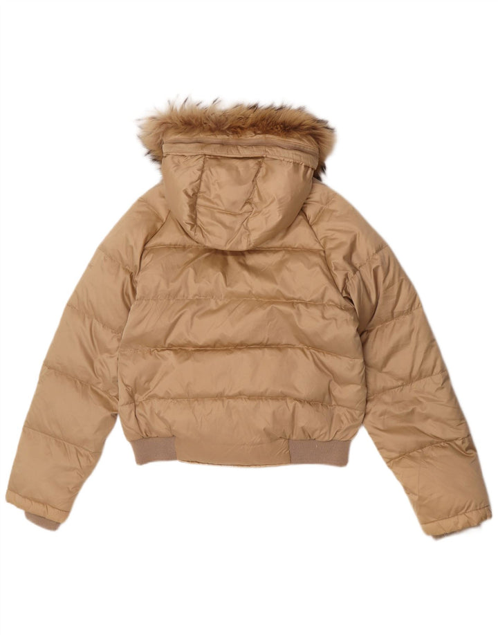 Jaqueta acolchoada com capuz feminina Geox UK 10 pequena poliamida bege