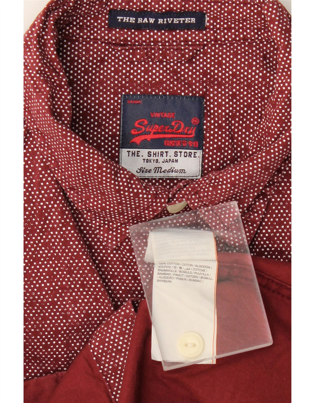 Camisa masculina Superdry médio algodão manchado Borgonha