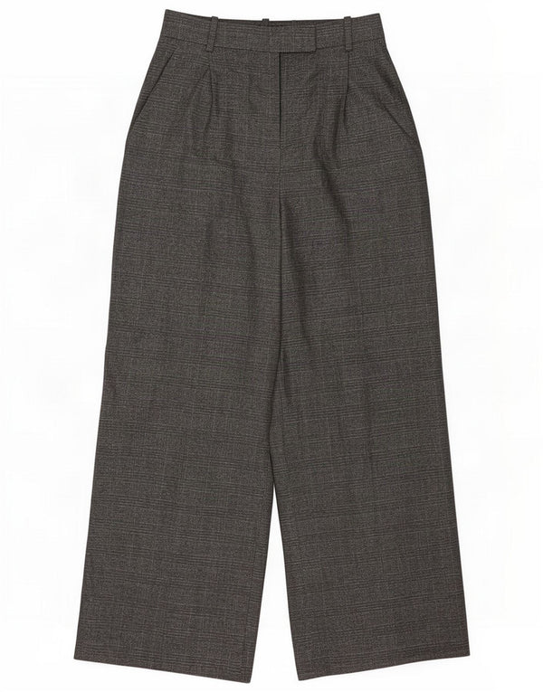 Zara Calça feminina de perna larga médio W28 L30 Poliéster xadrez cinza