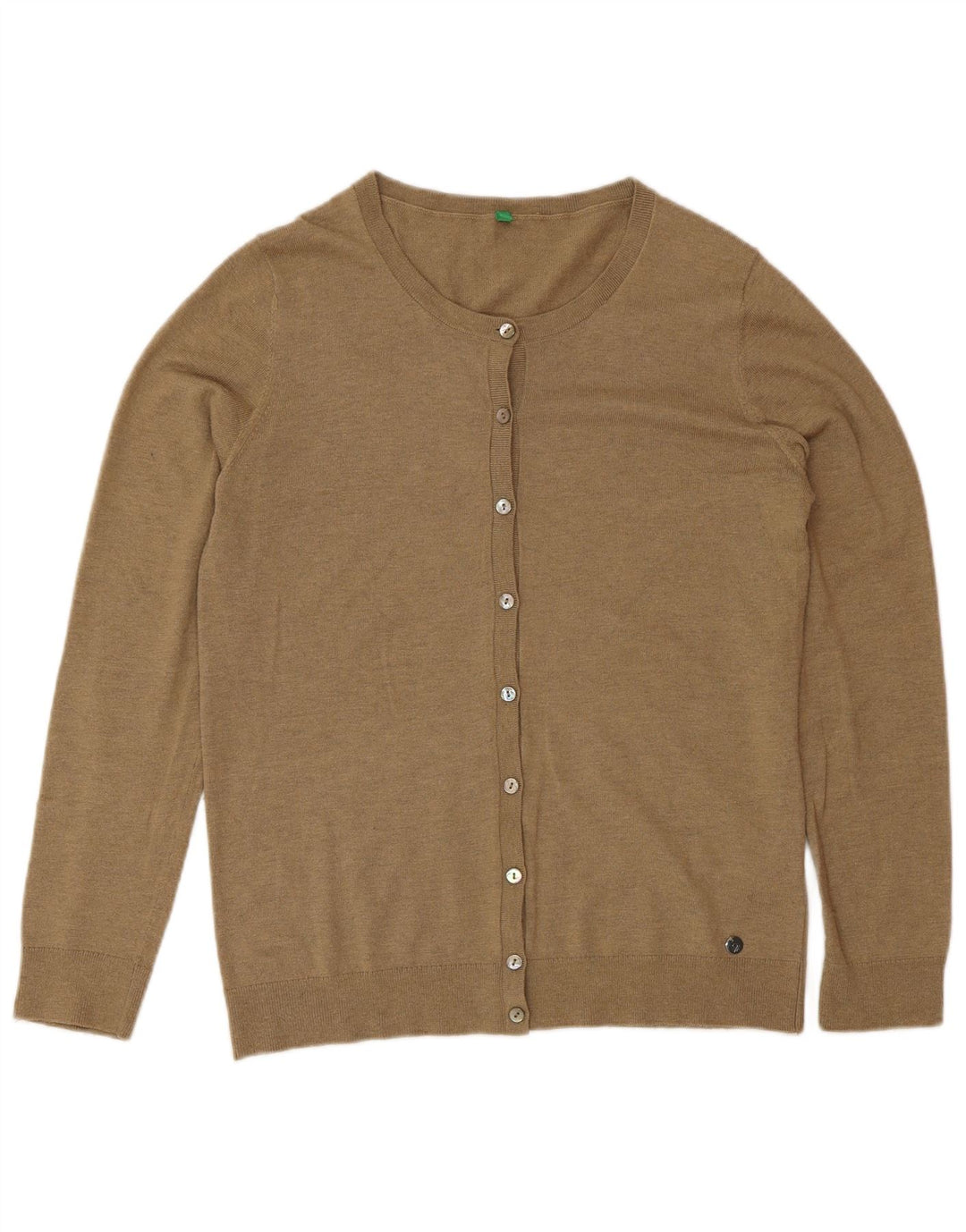 Suéter cardigã feminino Benetton UK 12 poliamida marrom médio