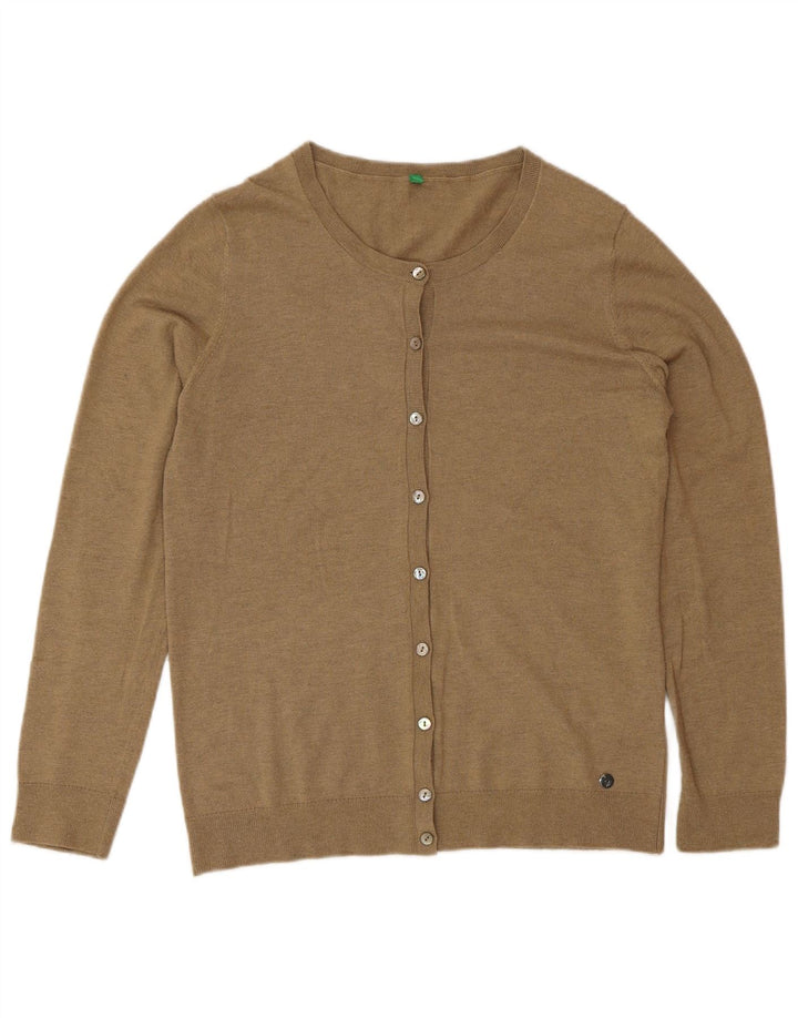 Suéter cardigã feminino Benetton UK 12 poliamida marrom médio