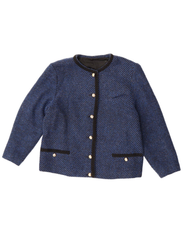 VINTAGE Womens 6 Button Blazer Jacket UK 14 Medium Blue Pinstripe