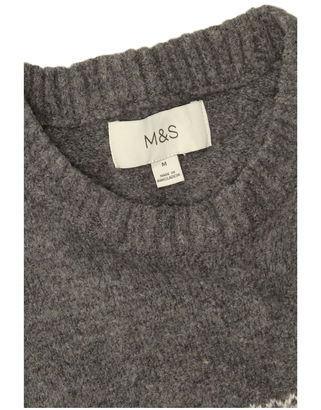 Suéter masculino Marks & Spencer com gola redonda cinza médio Fair Isle