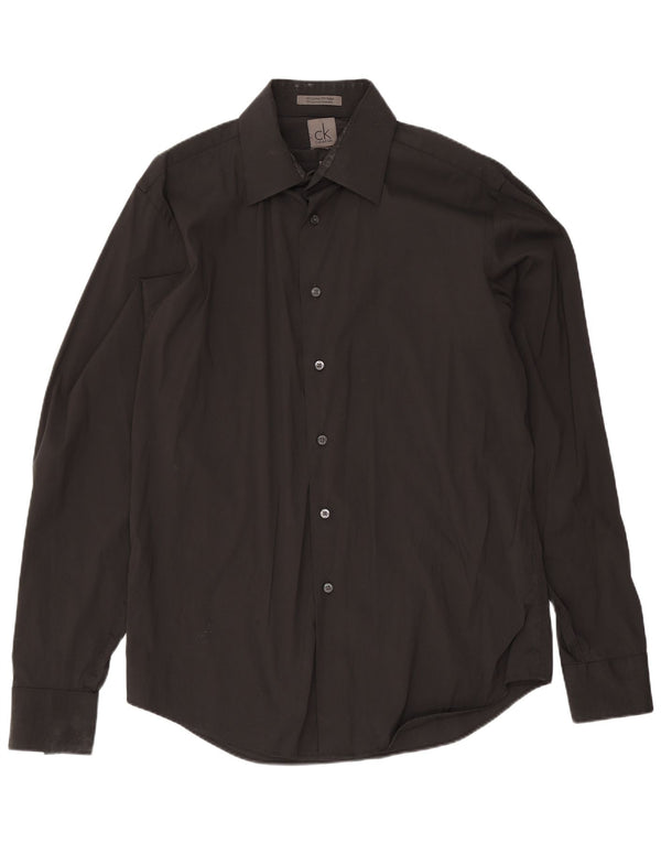 Camisa masculina Calvin Klein Slim Fit tamanho 40 15 3/4 algodão preto médio
