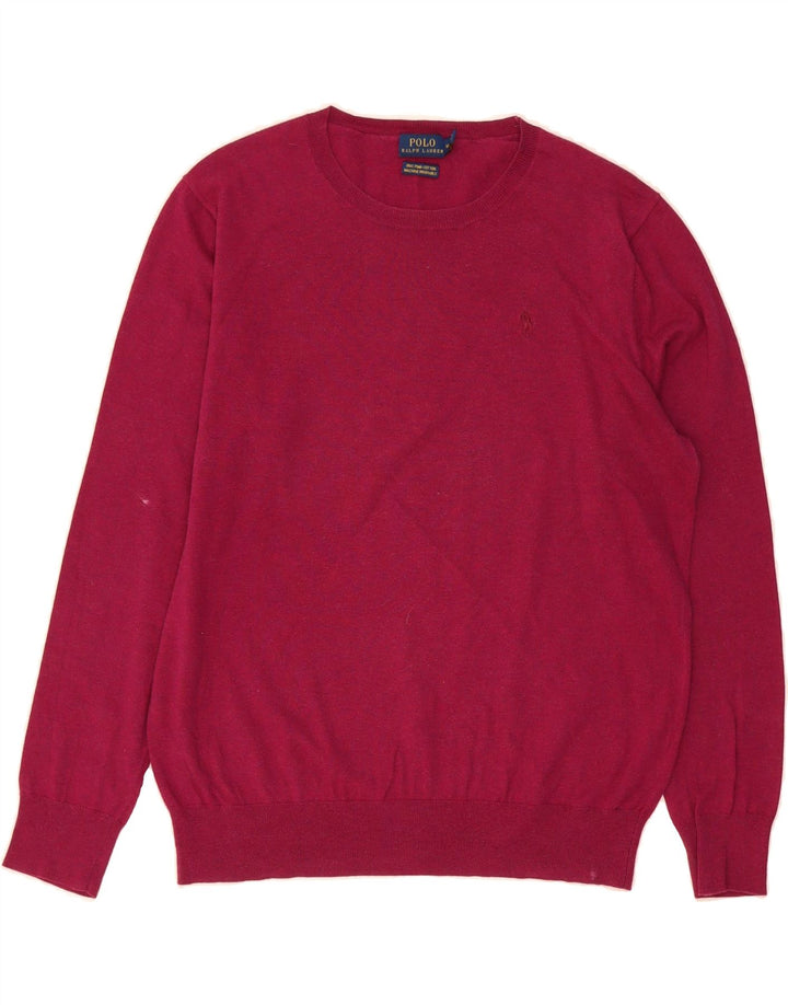 POLO RALPH LAUREN Womens Boat Neck Jumper Sweater UK 14 Medium Pink Cotton Vintage Polo Ralph Lauren and Second-Hand Polo Ralph Lauren from Messina Hembry 