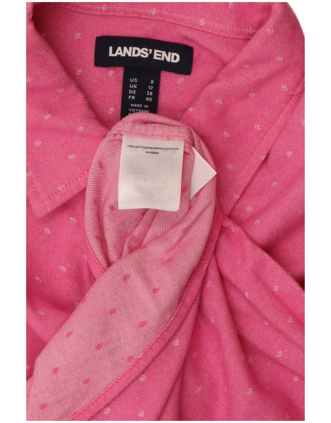 Camisa feminina LANDS END Reino Unido 12 algodão manchado rosa médio