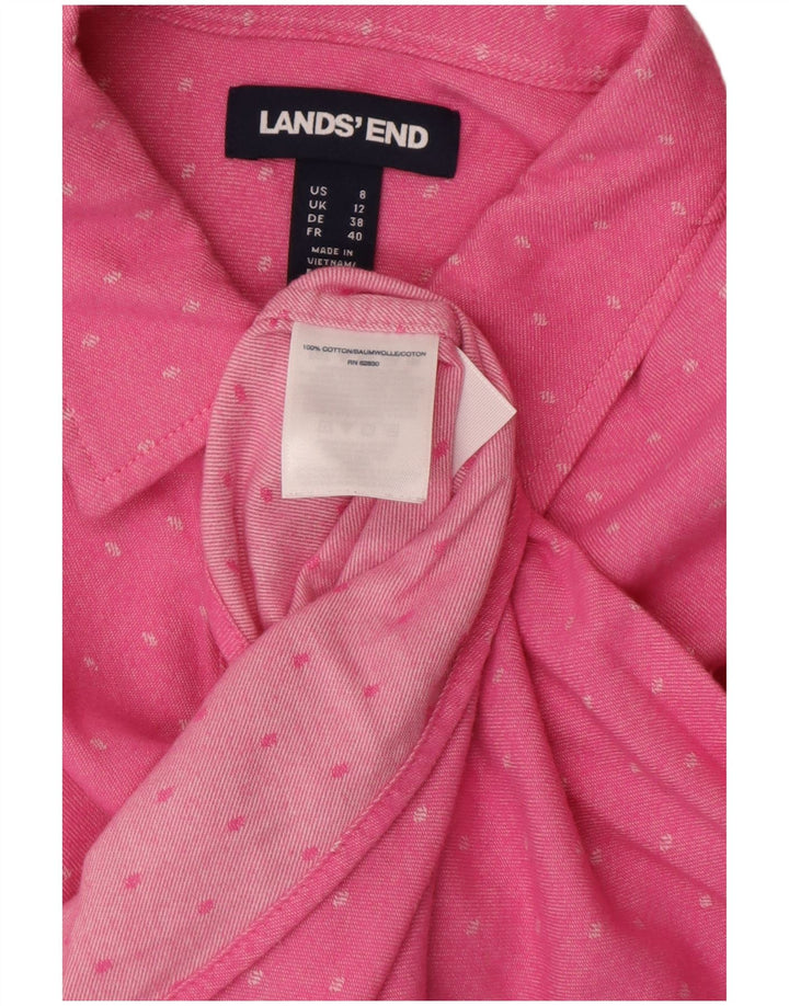 Camisa feminina LANDS END Reino Unido 12 algodão manchado rosa médio