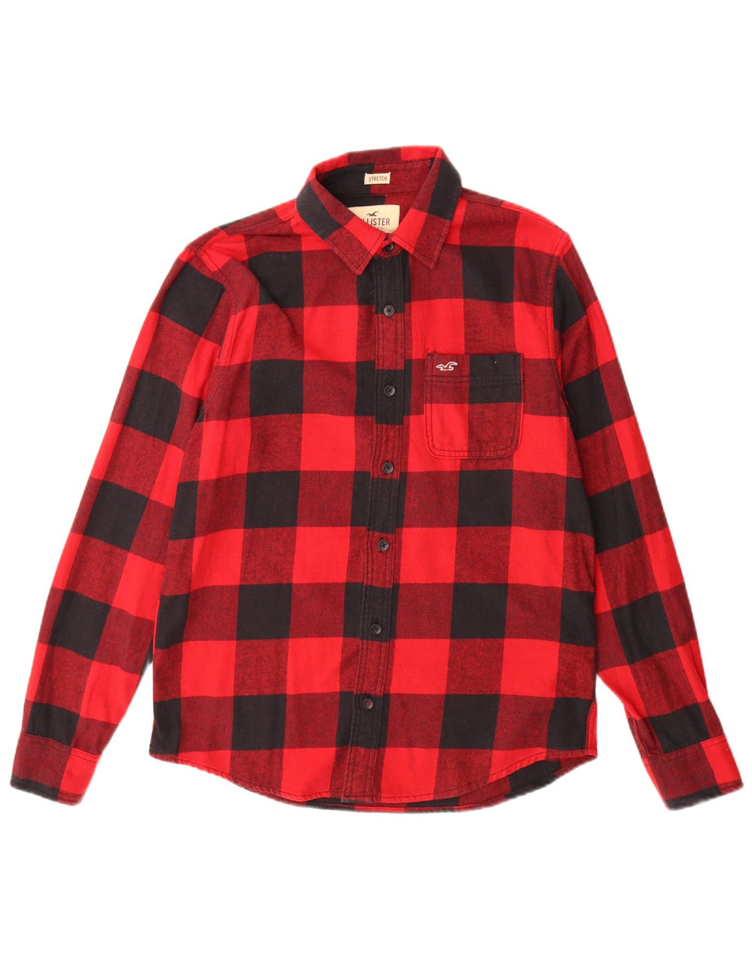 Camisa masculina de flanela Hollister de algodão guingão vermelho médio