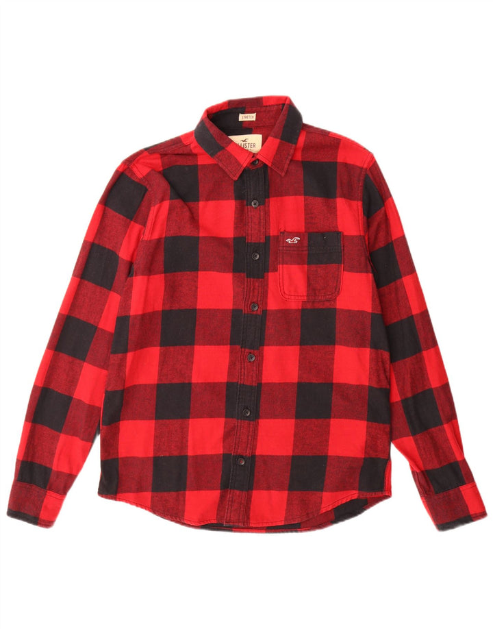 Camisa masculina de flanela Hollister de algodão guingão vermelho médio