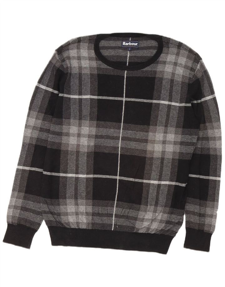 Suéter masculino Barbour com gola canoa grande algodão xadrez cinza