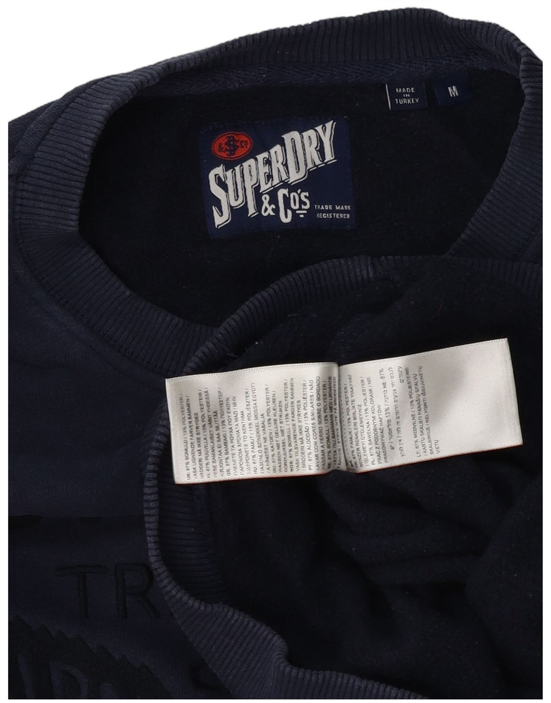 Superdry moletom gráfico masculino jumper médio azul marinho algodão