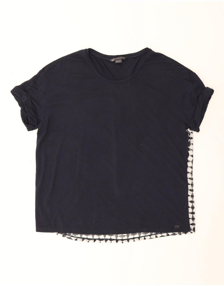 Camiseta feminina Armani Exchange Top UK 14 Médio Azul Marinho Geométrico