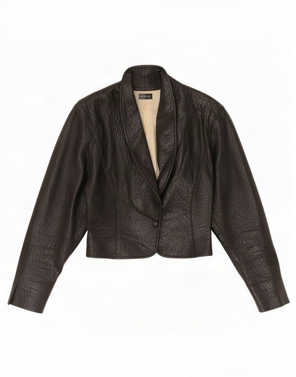 Jaqueta Bolero de couro feminina vintage UK 6 XS preta