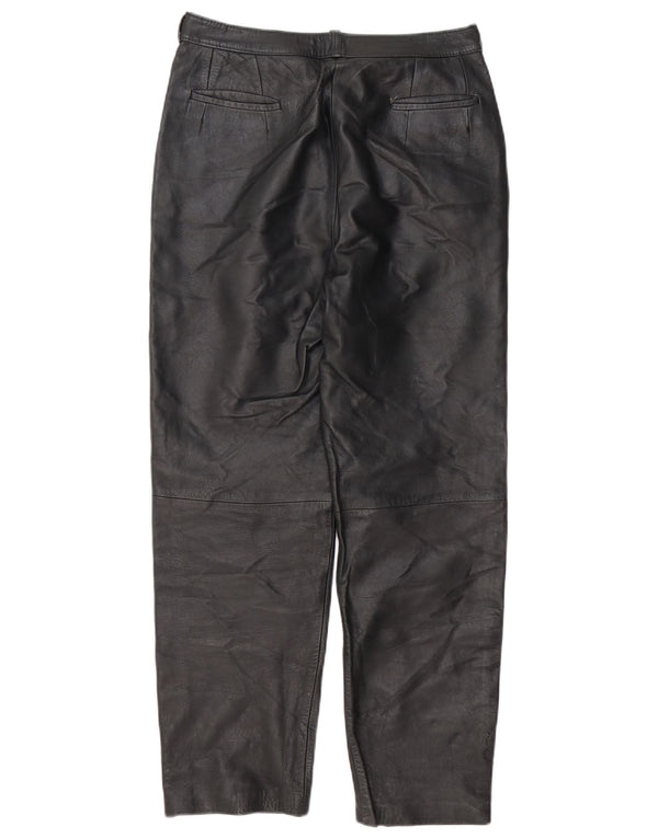 Calça feminina vintage reta de couro sintético W30 L29 preta