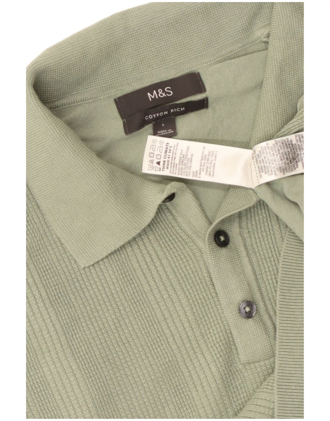 Suéter masculino Marks & Spencer de manga curta com gola polo grande verde