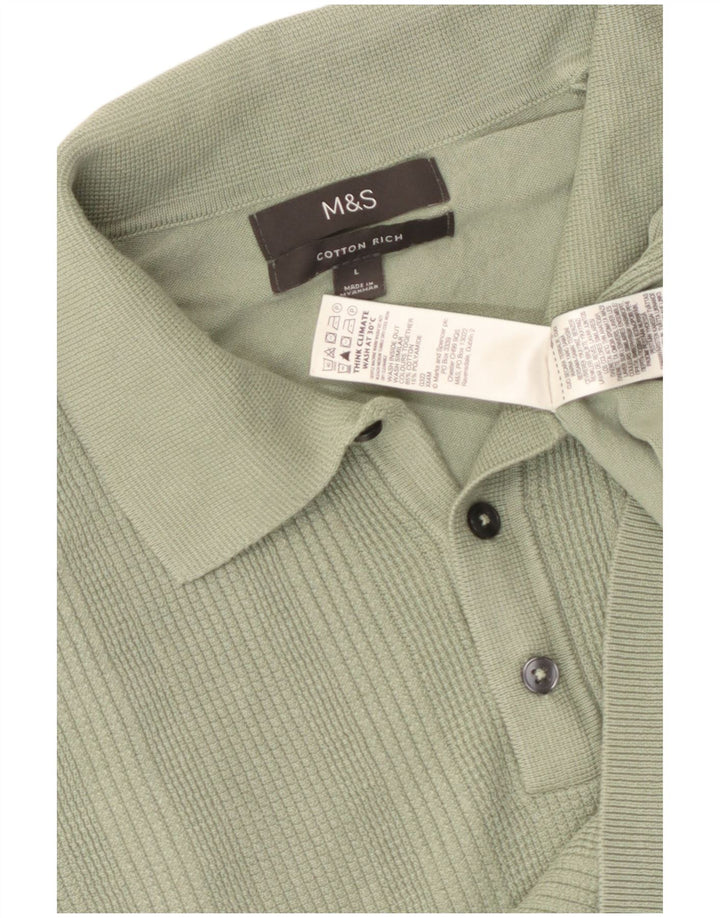 Suéter masculino Marks & Spencer de manga curta com gola polo grande verde
