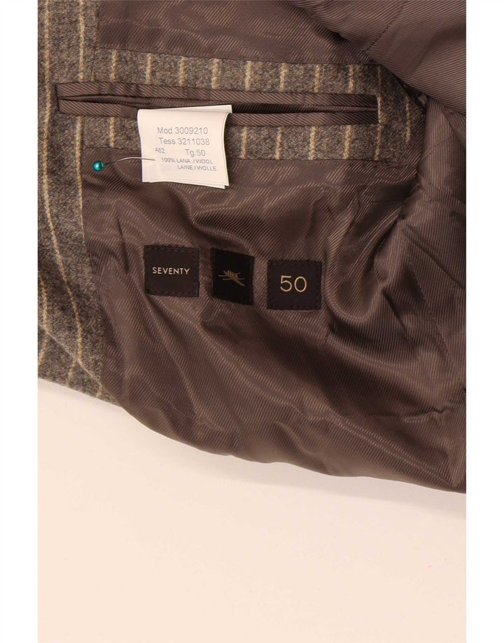 Jaqueta Blazer Seventy Masculina com 2 Botões IT 50 Lã Listrada Cinza Grande