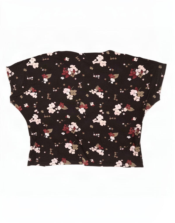 Blusa feminina Marks & Spencer UK 20 2XL preta floral viscose