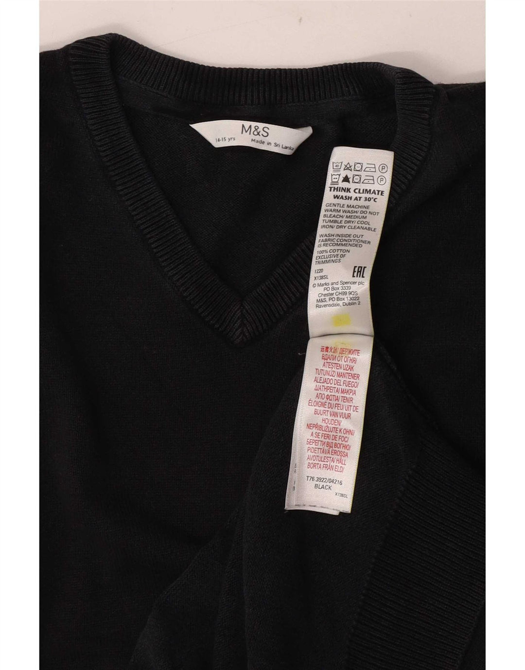 Marks & Spencer Boys Vest Tank Top 14-15 anos algodão preto