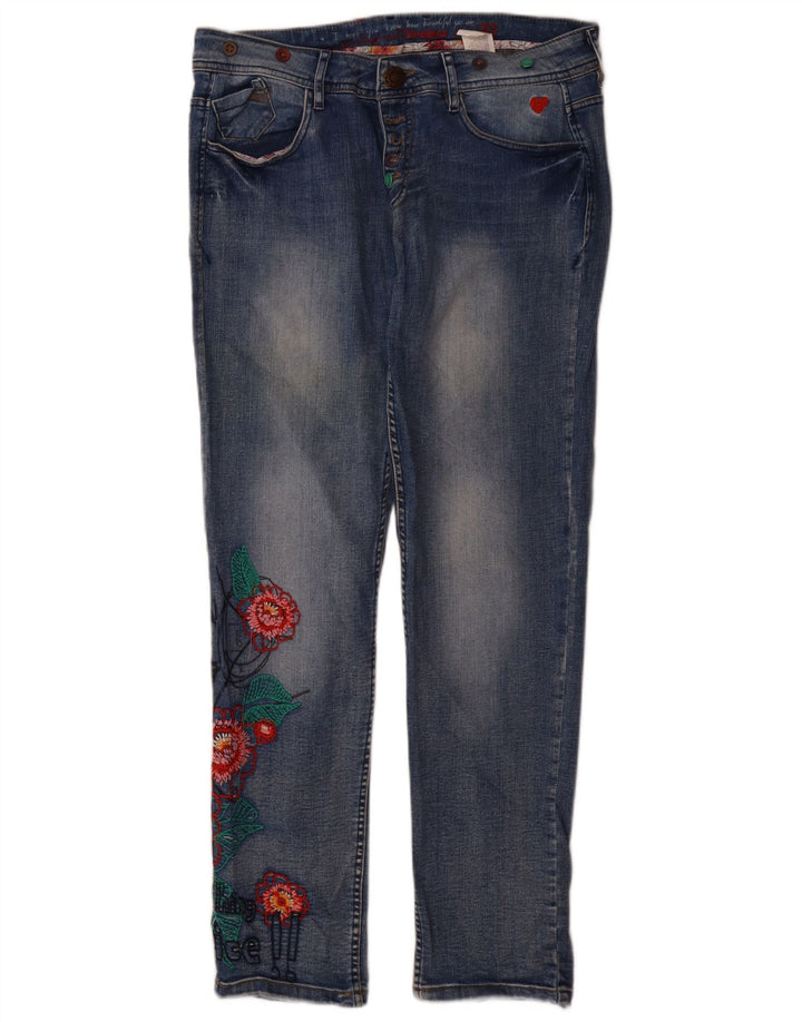 Desigual Jeans Slim Feminino W32 L31 Azul Floral Poliéster