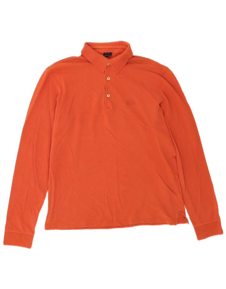 Camisa polo masculina de manga comprida Hugo Boss pequena laranja