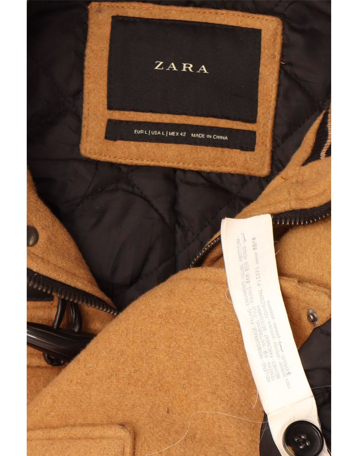 Casaco Duffle Masculino com Capuz Zara UK 40 Grande Poliéster Marrom
