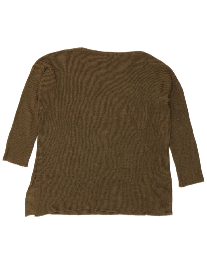 Suéter feminino Zara com gola canoa Reino Unido 14 médio cáqui