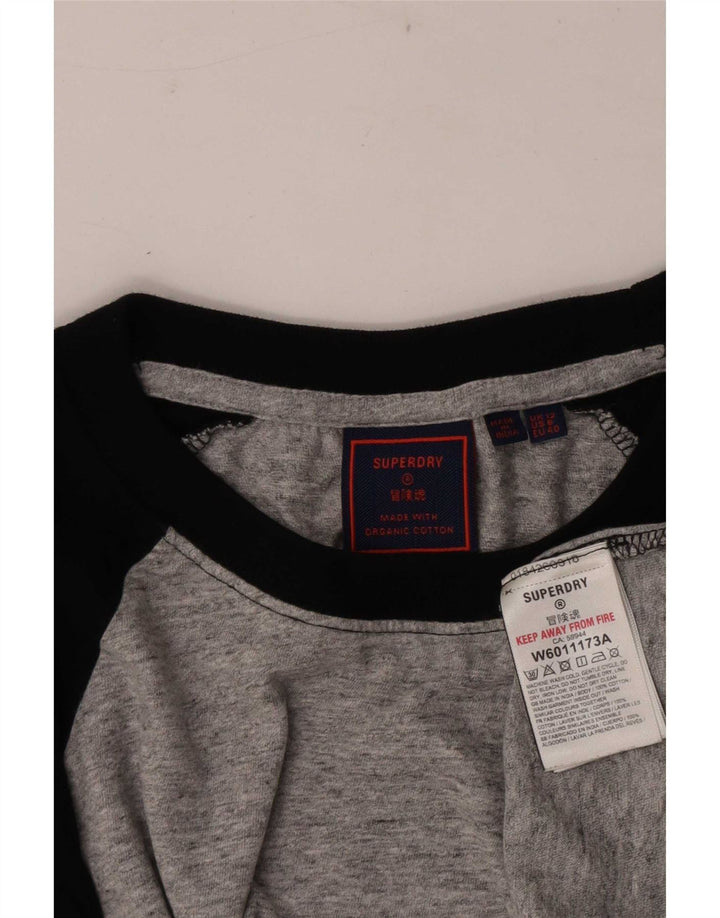 Top feminino Superdry de manga comprida UK 12 algodão colorblock cinza médio
