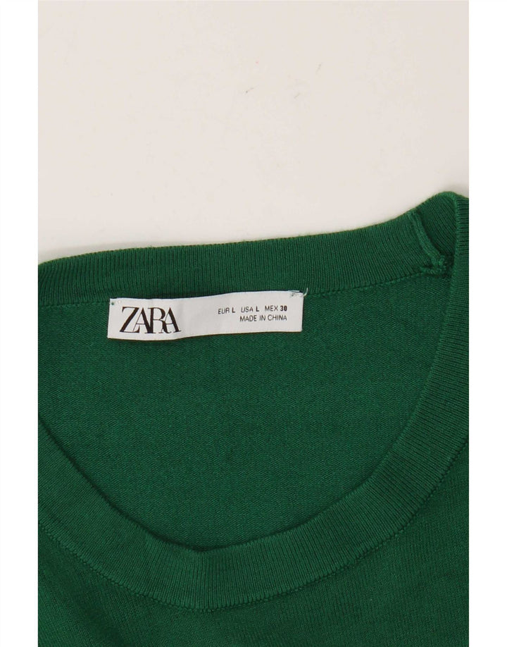 Suéter feminino Zara com gola redonda, Reino Unido 14, grande, verde