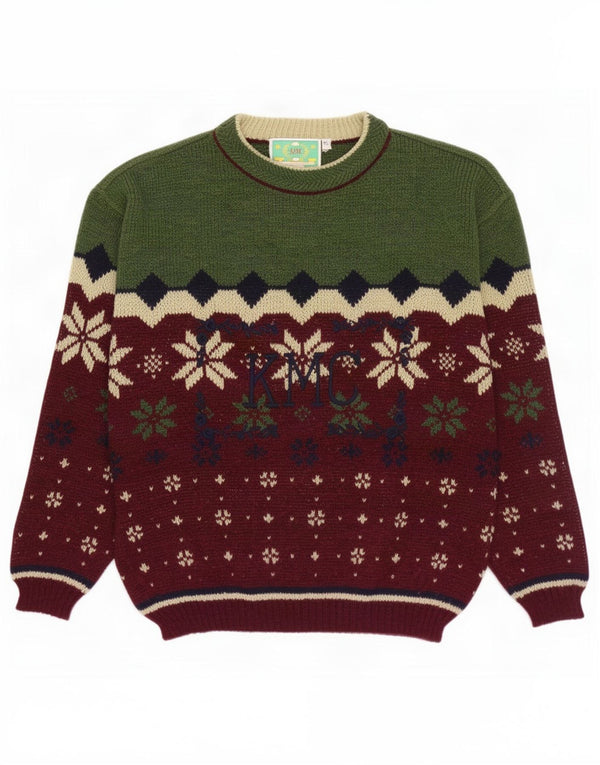 Suéter masculino vintage com gola redonda XL verde Fair Isle Wool