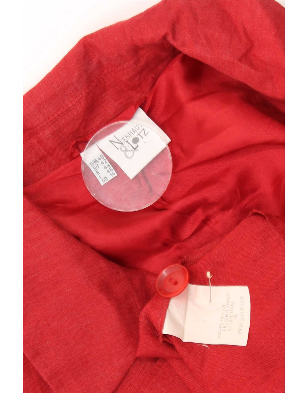 Jaqueta blazer feminina Nienhouse & Lotz com 3 botões Reino Unido 14 grande linho vermelho