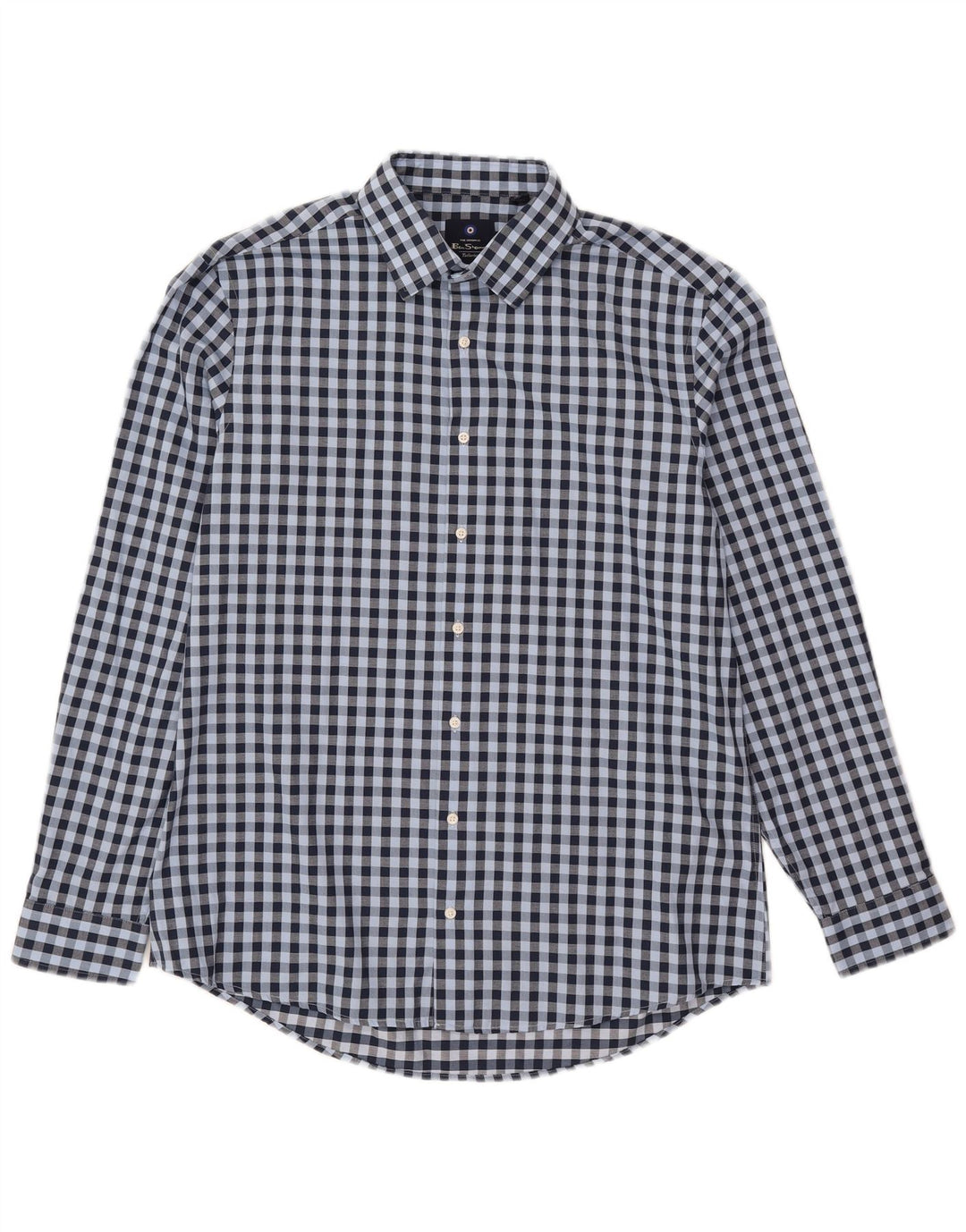 Camisa masculina Ben Sherman tamanho 16 1/2 grande algodão guingão azul