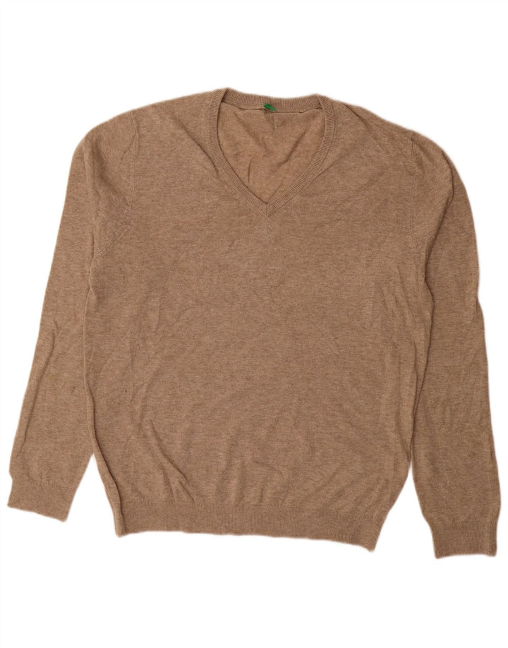 Suéter masculino BENETTON com decote em V grande bege