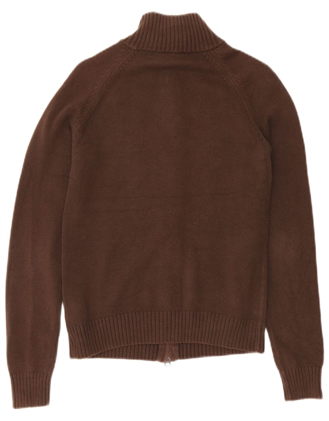 Zara Suéter feminino com gola e zíper Reino Unido 12 algodão marrom médio